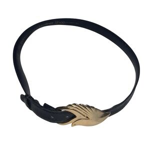 VTG Leather Shop Snake Skin Belt Gold Buckle Vintage Designer Belted Waist‎ S/M